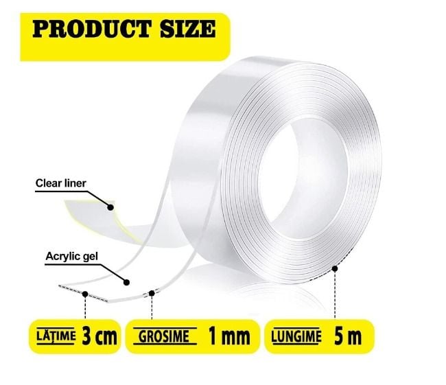 Banda dublu adeziva 5M engross din SILICON transparent 30mm*5 metri