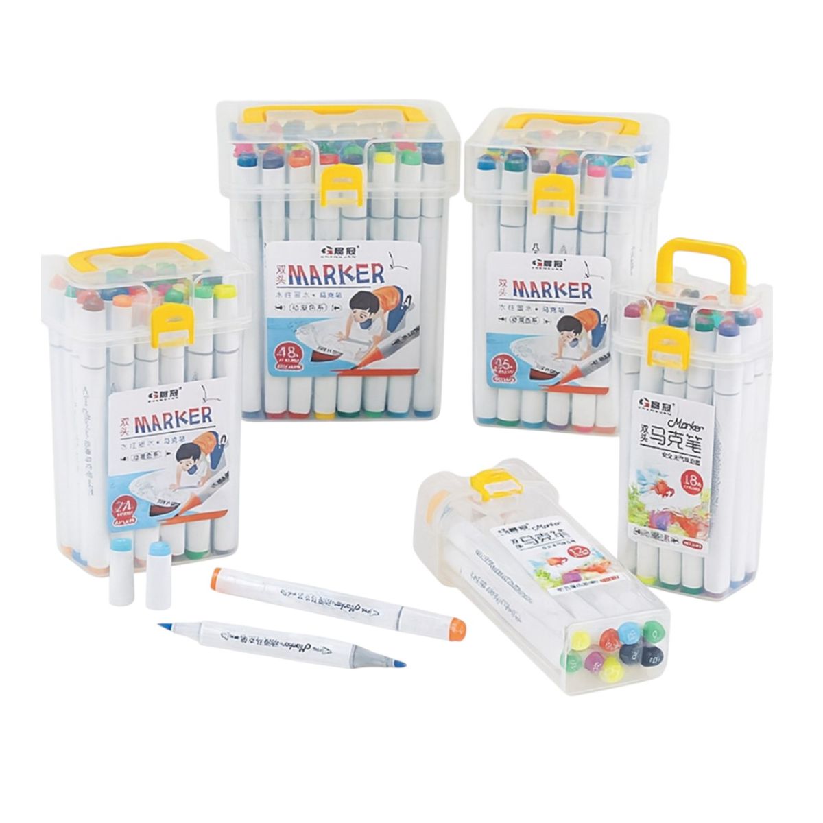 Markere Acrilice 36/set cu Doua Capete, in Gentuta Transparenta 14cm din Plastic, Multicolore Engros