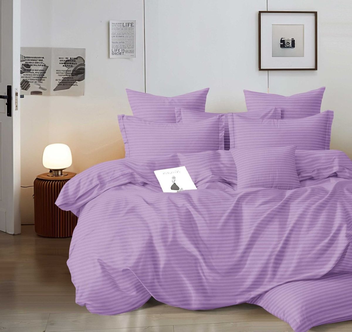 TRIO Lenjerie En-Gros, SERIE 3 CULORI DIFERITE, cu Elastic, 4 Piese, 180x200 cm, Damasc Egiptean UNI, pentru Pat Dublu, cu 2 Fete de Perna