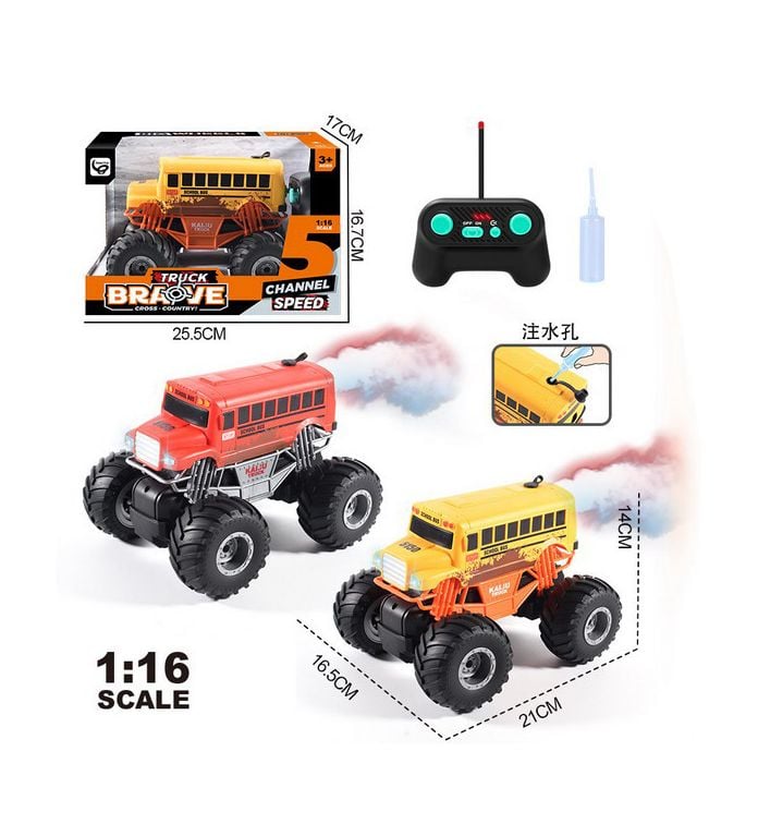 Mașină cu telecomandă la scară 1:16, monstru off-road,  cu spray și lumini LED, reîncărcabilă 6511110043091 Engros