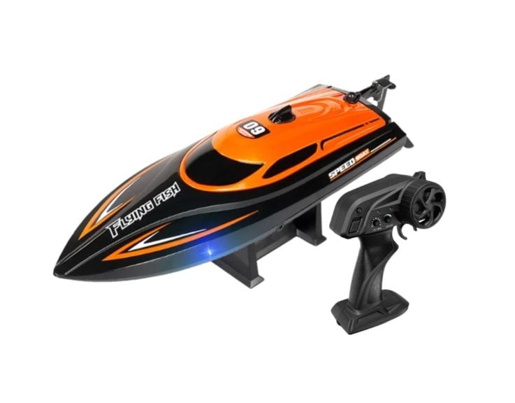 Barca cu telecomanda iUni HJ812, RC Racing Speed Boat Drift, Viteza 25 km/h, 2.4GHz, Portocaliu Engros