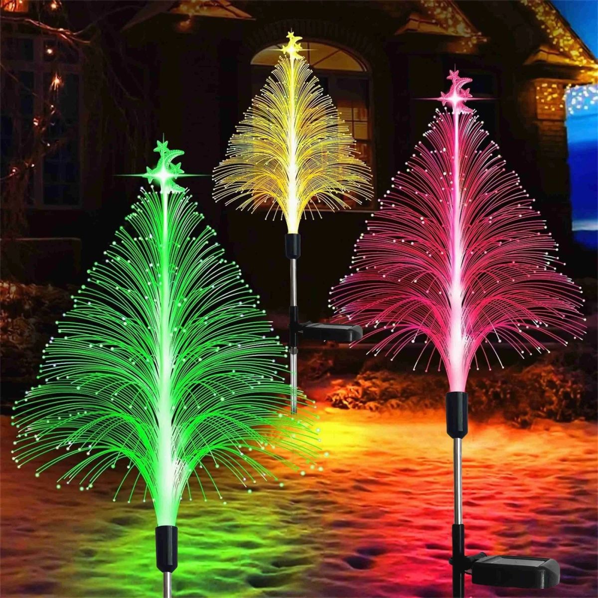Brazi solari engross, decoratiune solara pom de Craciun artificial, 7 culori schimbatoare, IP65, decorare gradina