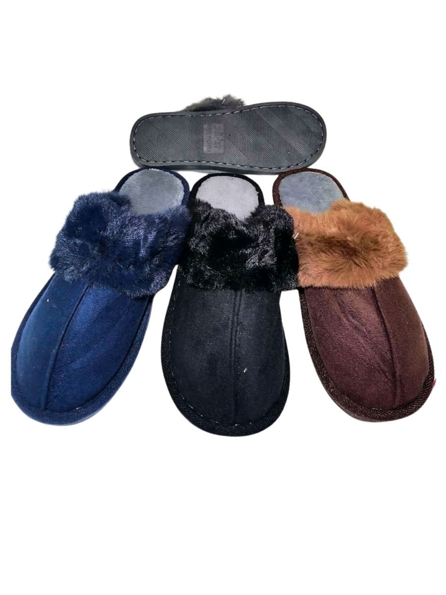 Papuci de Casa Barbati, Model Clasic, Textil Catifelat, Guler Blana Sintetica, Talpa Flexibila, Engross, Marimi 40-45, 12buc/serie