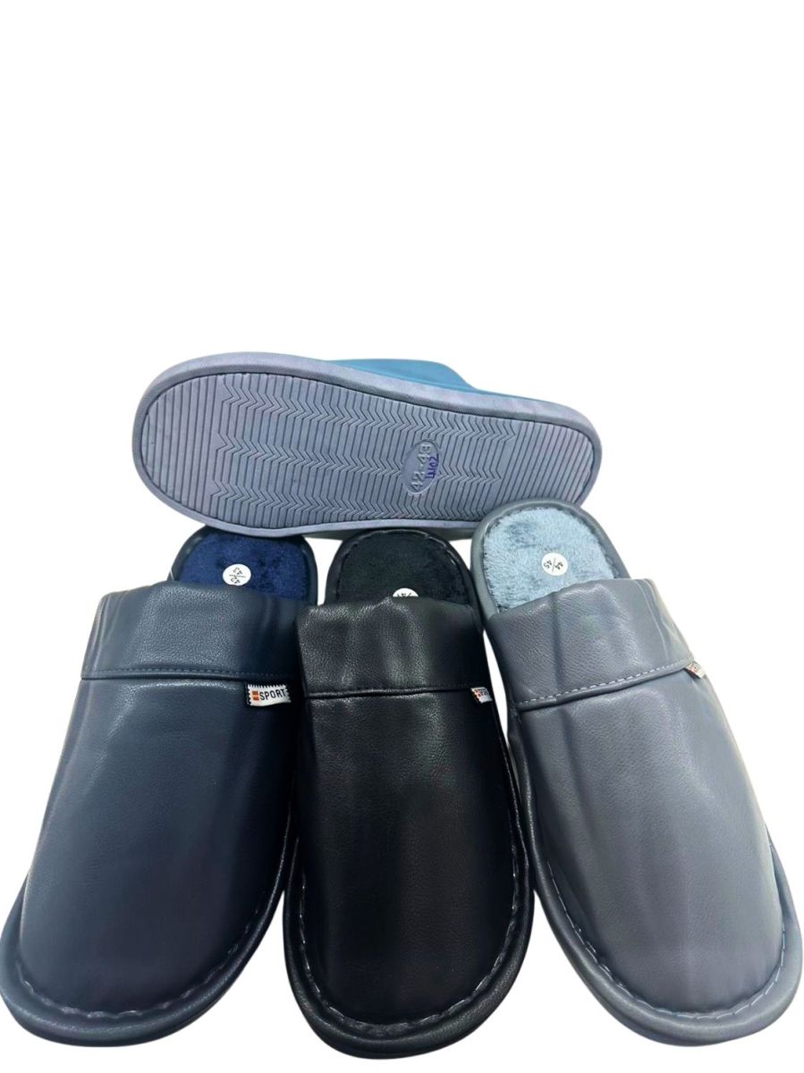 Papuci de Casa Barbat, Model Clasic, Material Piele Ecologica Moale, Imblaniti, Engross, Marimi 40-45, 12buc/serie