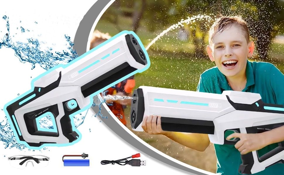 Pistol cu apa engross,automat rezistent la apa, design Sci-Fi, reincarcabil, pentru copii si adulti, pentru piscina si plaja, alb