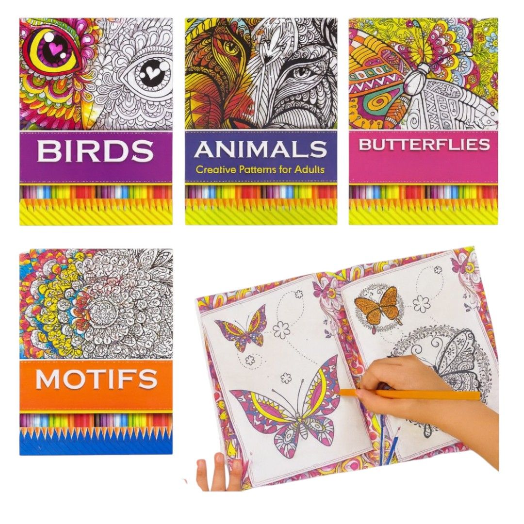Cărți de Colorat 12/set Modele Creative 29x21cm pentru Relaxare și Antistres, A4 Diferite Modele Engros