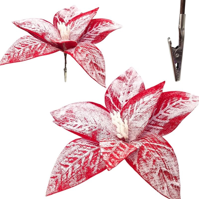 Craciunita cu clips material din catifea cu zapada 26 cm diametru 22 cm inaltime