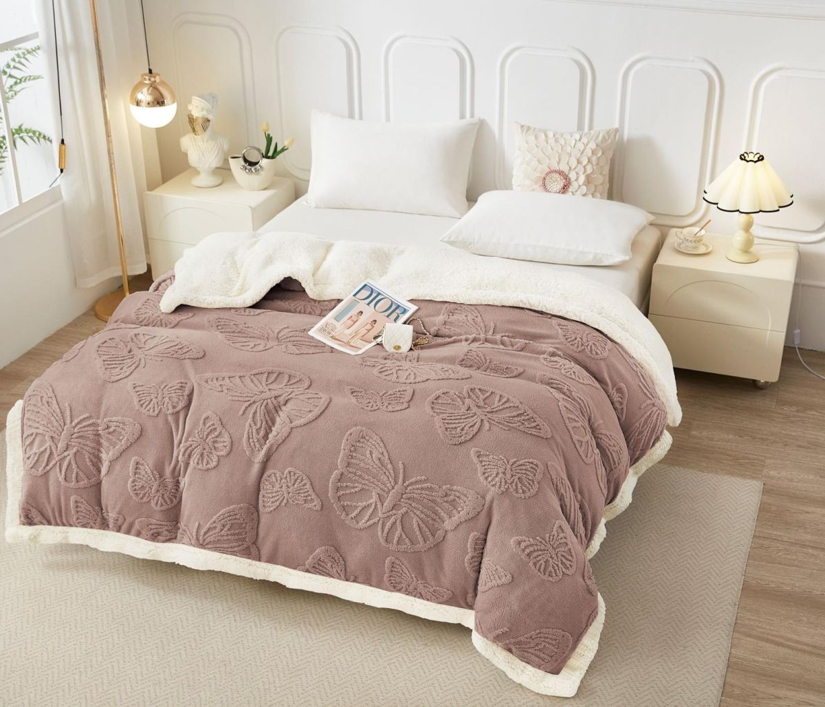 Paturi En-Gros, Maro, Material Cocolino Premium cu Blanita, 200x230, pentru Pat Dublu, Model Tricotat cu Fluturi