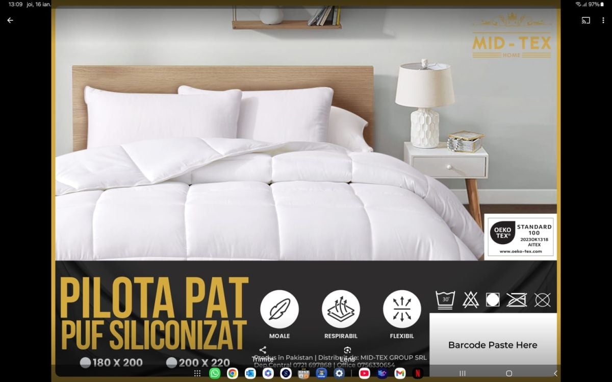 PILOTA PUF SILICONIZAT 180 X 200