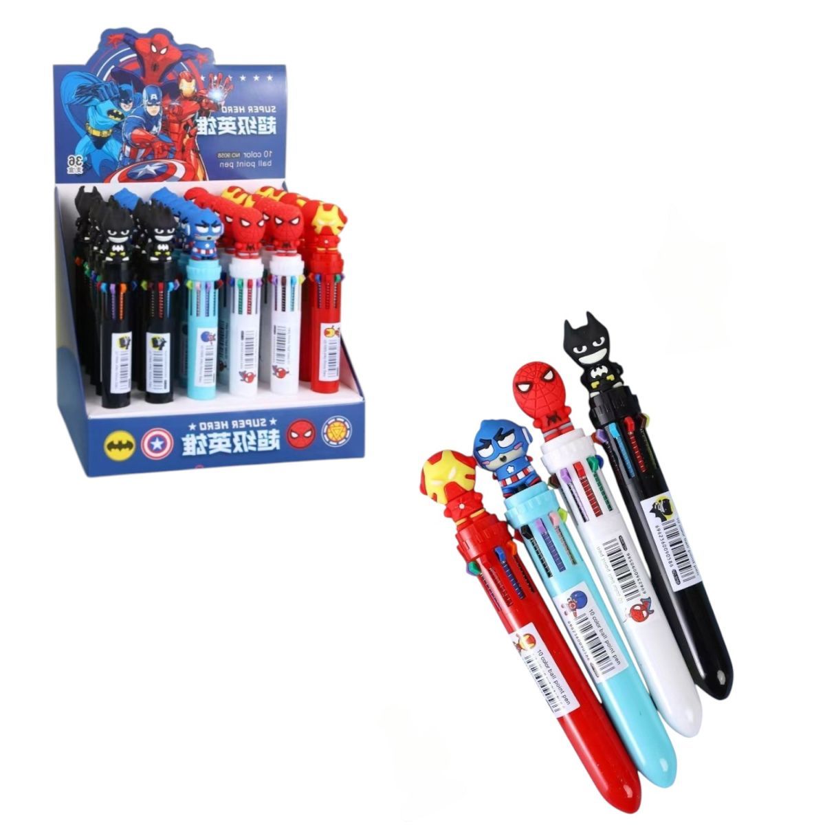 Pix Retractabil 16cm cu 10 Culori 36/set Modele Supereroi Engros