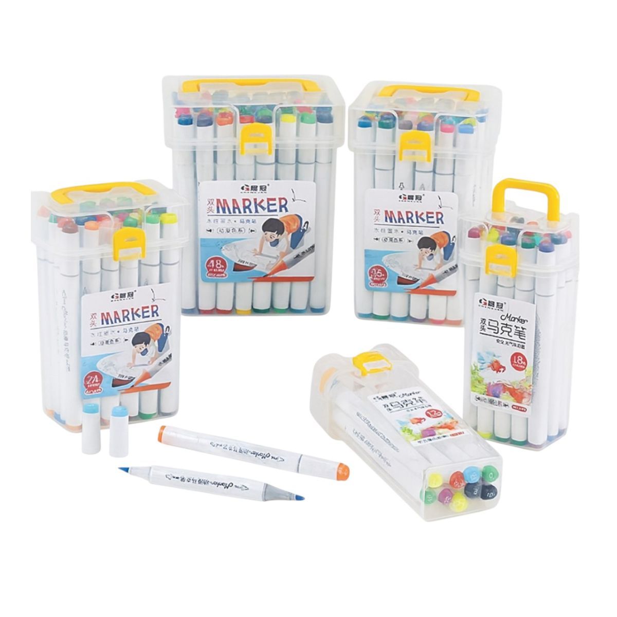 Markere Acrilice 36/set cu Doua Capete, in Gentuta Transparenta 14cm din Plastic, Multicolore Engros