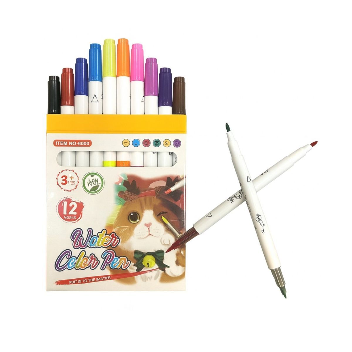 Carioci Colorate 12/set pe Bază de Apă 15cm cu 2 Capete, Diferite Culori Engros