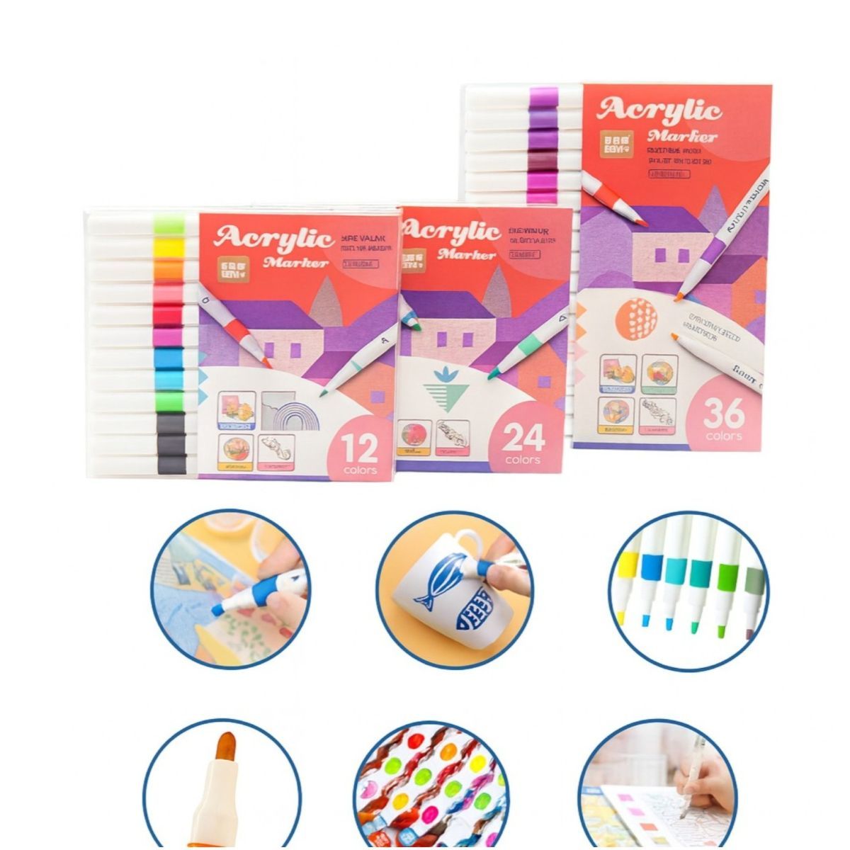 Markere Acrilice 36/set pentru Desen 13cm, Diferite Culori Engros