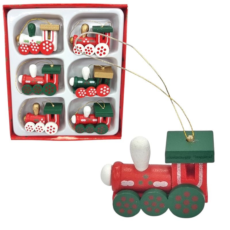 Decoratiune Craciun Trenulet, engros 6/buc pe set 4 x 3 cm