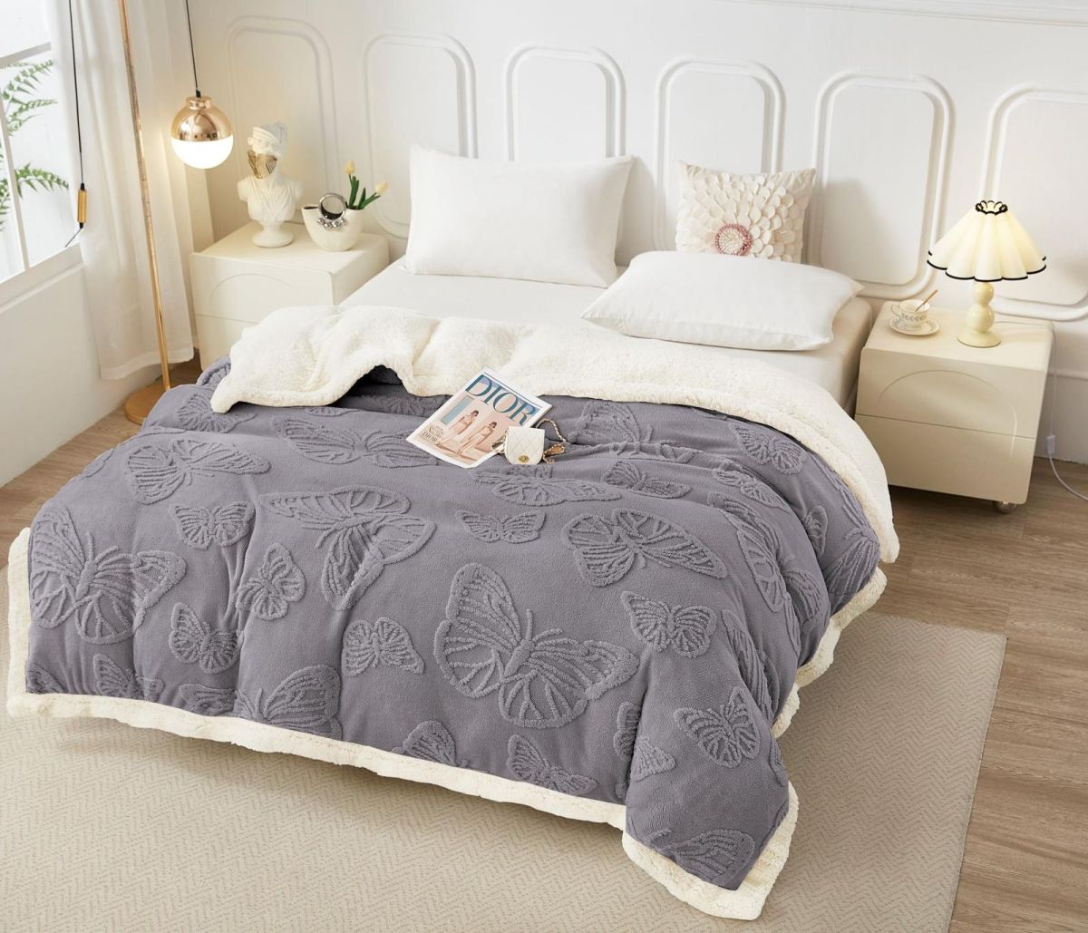 Paturi En-Gros, Gri inchis, Material Cocolino Premium cu Blanita, 200x230, pentru Pat Dublu, Model Tricotat