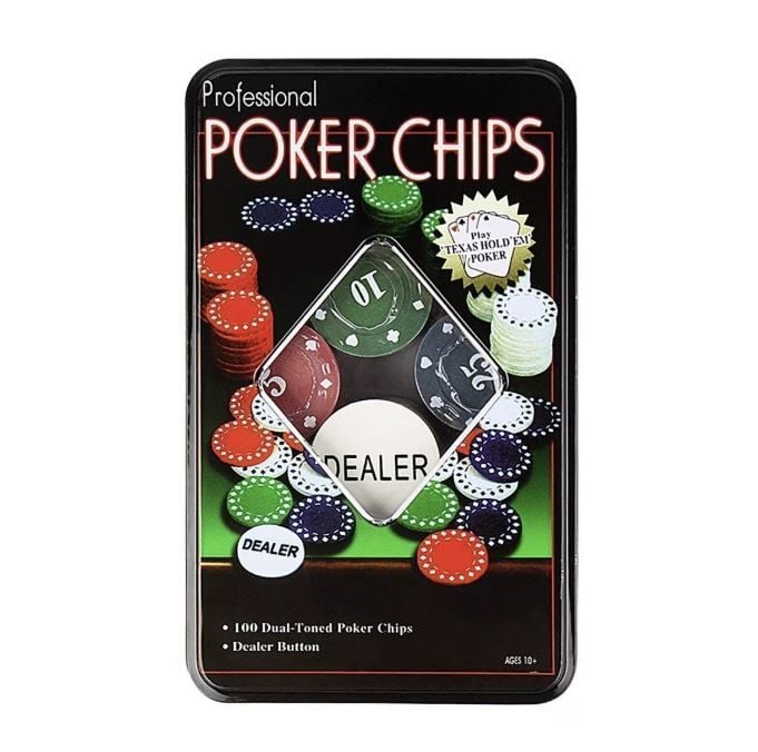 Set poker cu 100 de jetoane , En Gros , Cutie Metalica 19 X 20 Cm