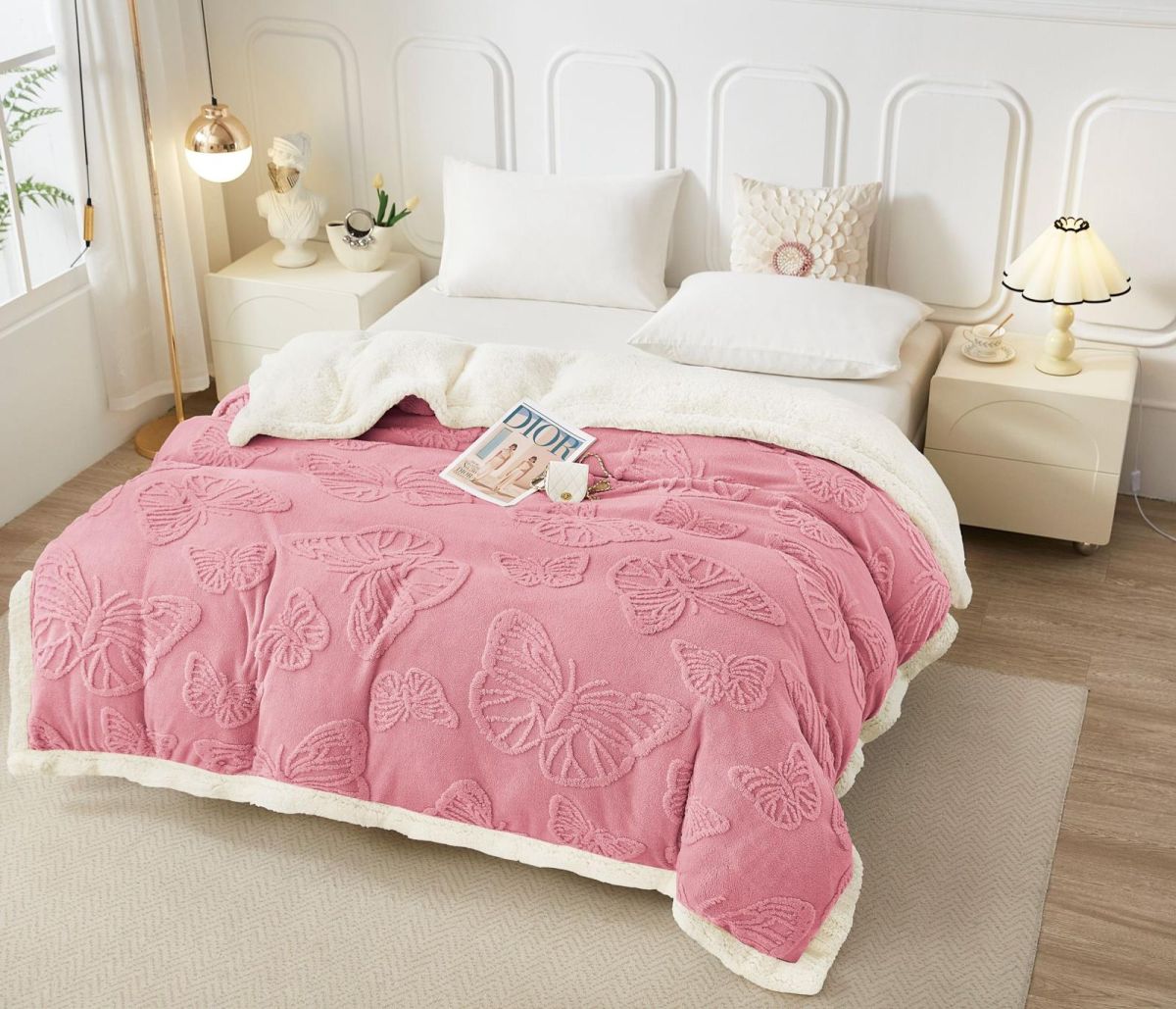 TRIO Paturi En-Gros, SERIE 3 CULORI DIFERITE, Material Cocolino Premium cu Blanita, 200x230, pentru Pat Dublu, Model Tricotat cu Fluturi