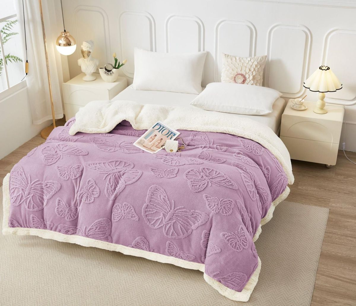 TRIO Paturi En-Gros, SERIE 3 CULORI DIFERITE, Material Cocolino Premium cu Blanita, 200x230, pentru Pat Dublu, Model Tricotat cu Fluturi
