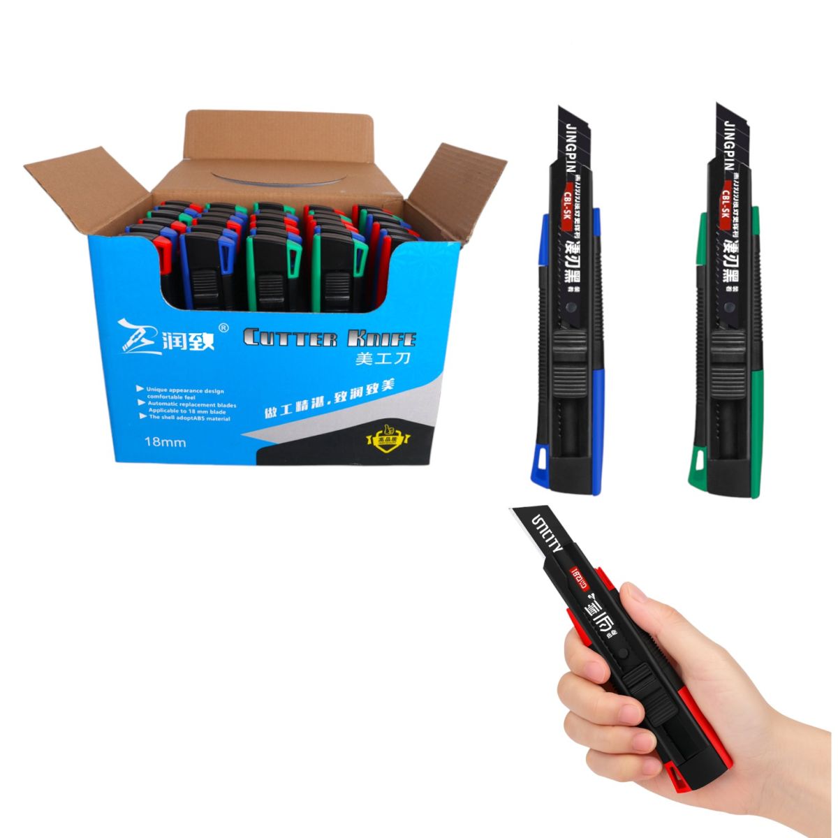 Cutter 16cm cu Lama Retractabila, Diferite Culori 30/set Engros