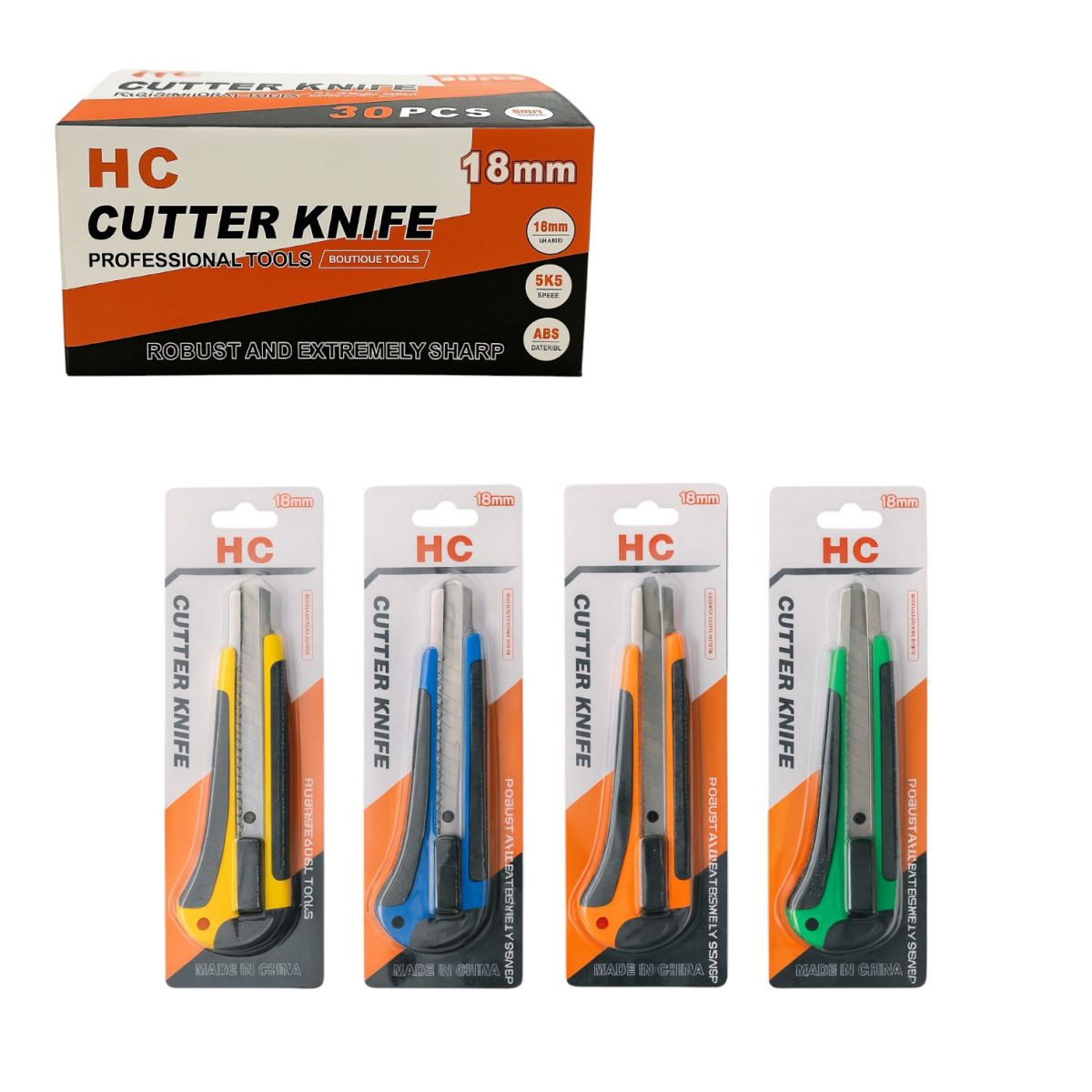 Cutter HC 30/set cu Lamă Retractabilă 18mm și Rezerve 16cm Diferite Culori Engros
