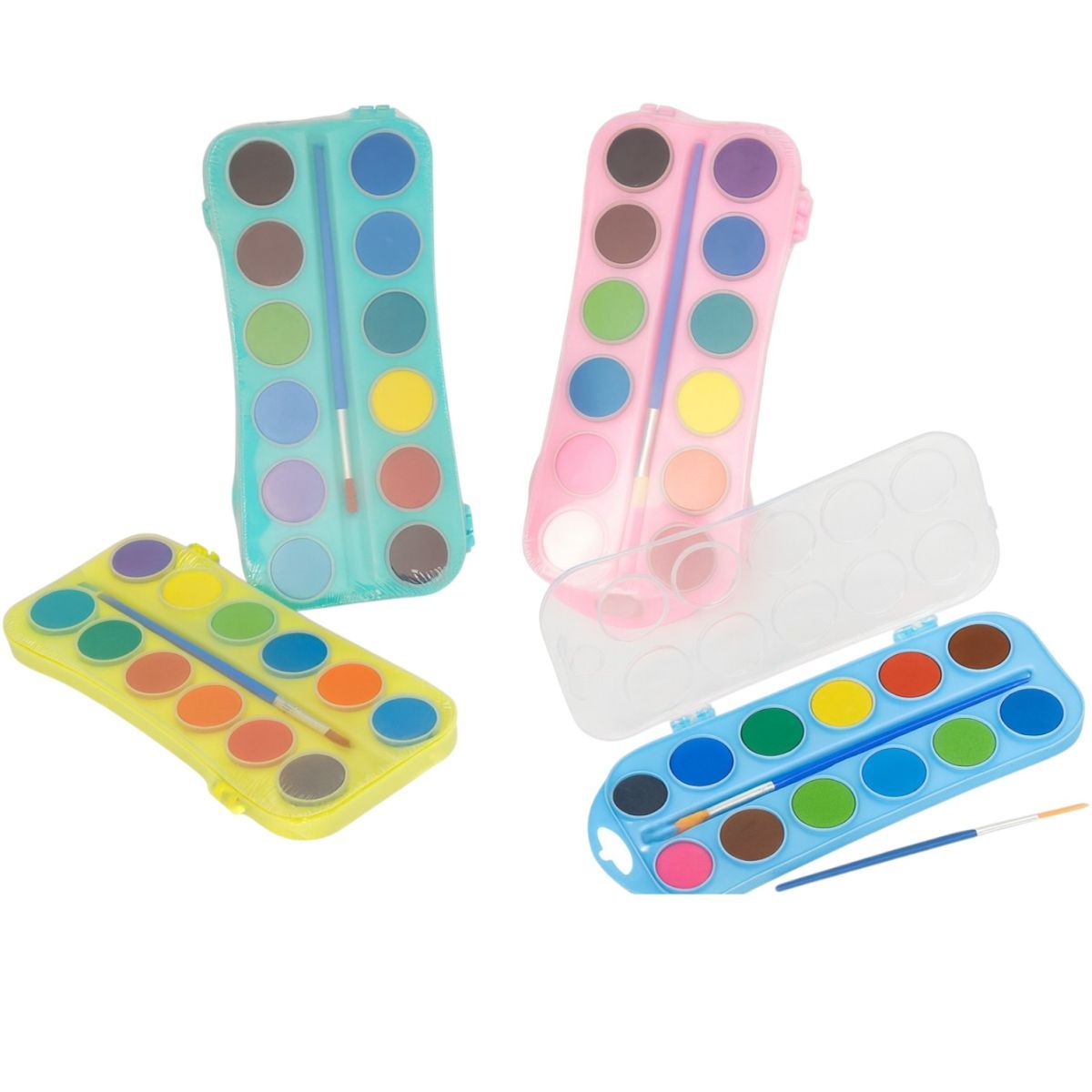 Acuarele 12 Culori 21x8cm cu Pensulă, în Trusă din Plastic Colorat, Diferite Culori Engros