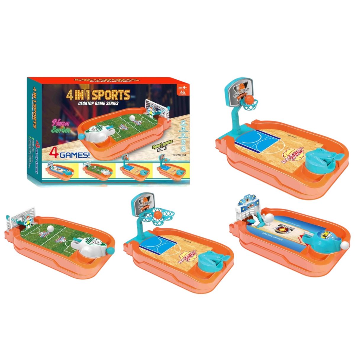 Joc 4in1 de Masă 26x16x8cm, cu Poartă Mobilă și Lansator, Diferite Sporturi Engros