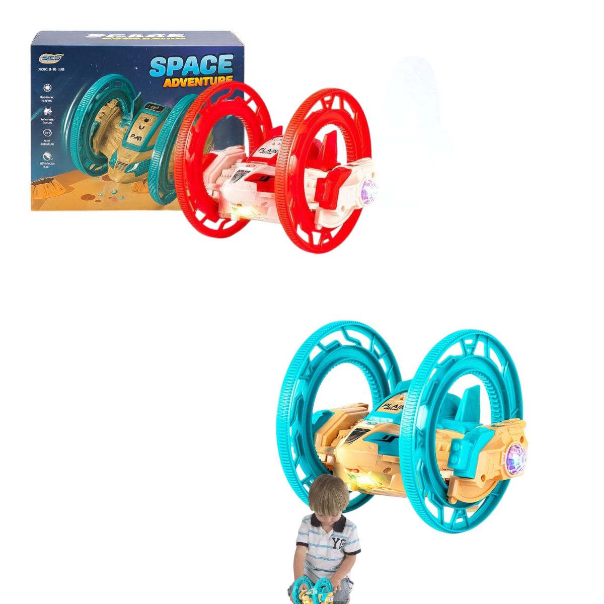 Mașină de Jucărie 17x13cm Cascadorie 360°, cu Lumină și Sunet, Model Rotativ Puternic, Model Avion Engros