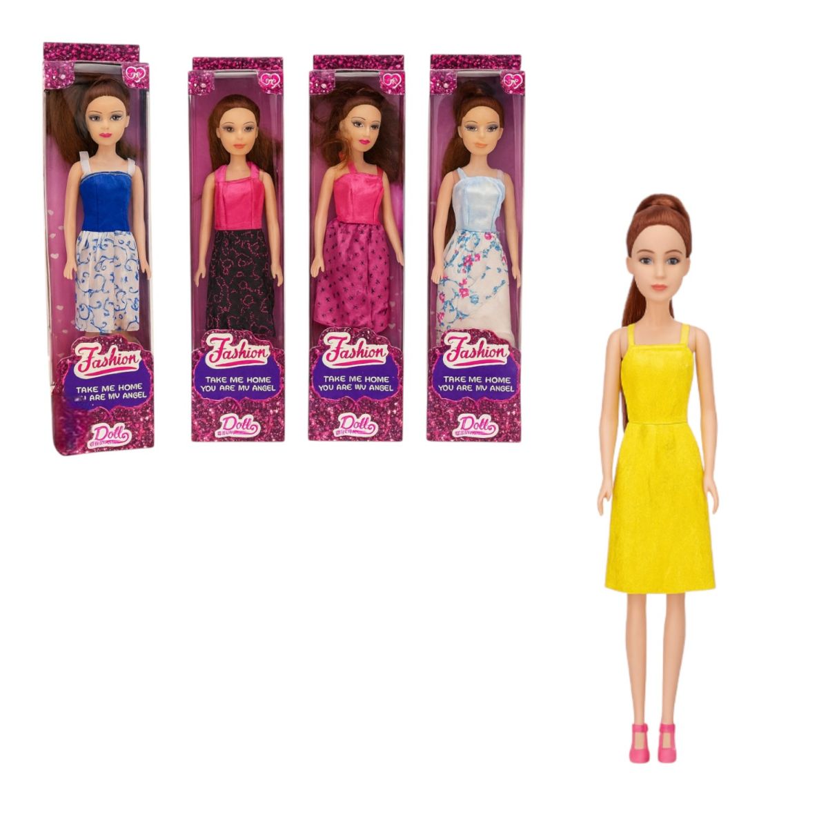 Păpușa 26cm din Plastic, Diferite Modele cu Rochițe Colorate Engros