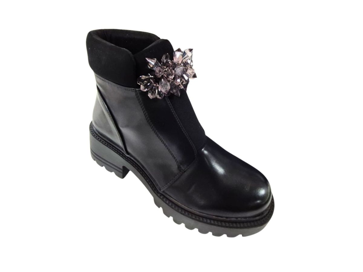Ghete Dama Aplicatii Sclipitoare Tip Cristale, Piele Ecologica+Textil, Talpa cu Toc Mic, Engross, Marimi 36-41, 8buc/bax