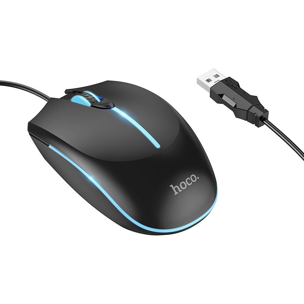 Mouse Gaming cu fir Hoco GM37, USB-A, 4 Butoane, DPI Ajustabil 800-2400, Negru Engros