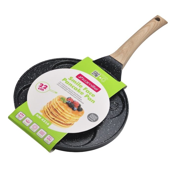 Tigaie pentru Clătite Kamille 22 cm – Marmură, Compatibilă cu Inducție, Neagră Engros