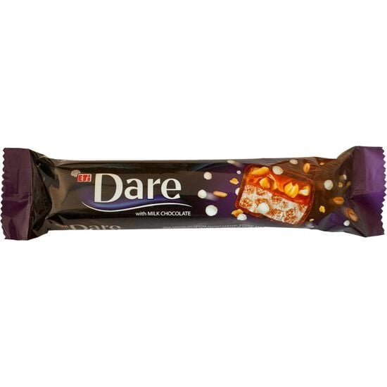 Baton cu glazură de ciocolată cu lapte cu interior de nuga, caramel, arahide și grâu expandat Eti Dare, 50g Engros