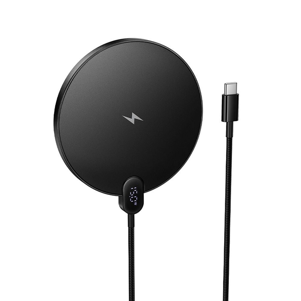 Incarcator Wireless, 15W, Cablu USB C, Display Digital, Hoco CW62, Negru Engros