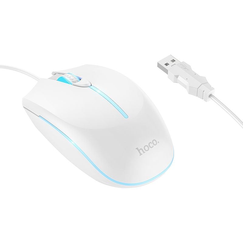 Mouse Gaming cu fir Hoco GM37, USB-A, 4 Butoane, DPI Ajustabil 800-2400, Alb Engros