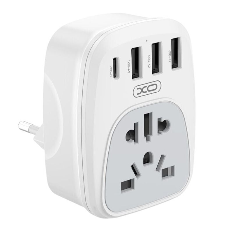Adaptor Multiport XO-WL26, 3 x USB si Type-C, Multi-Conector UK/US/AUS, Alb Engros