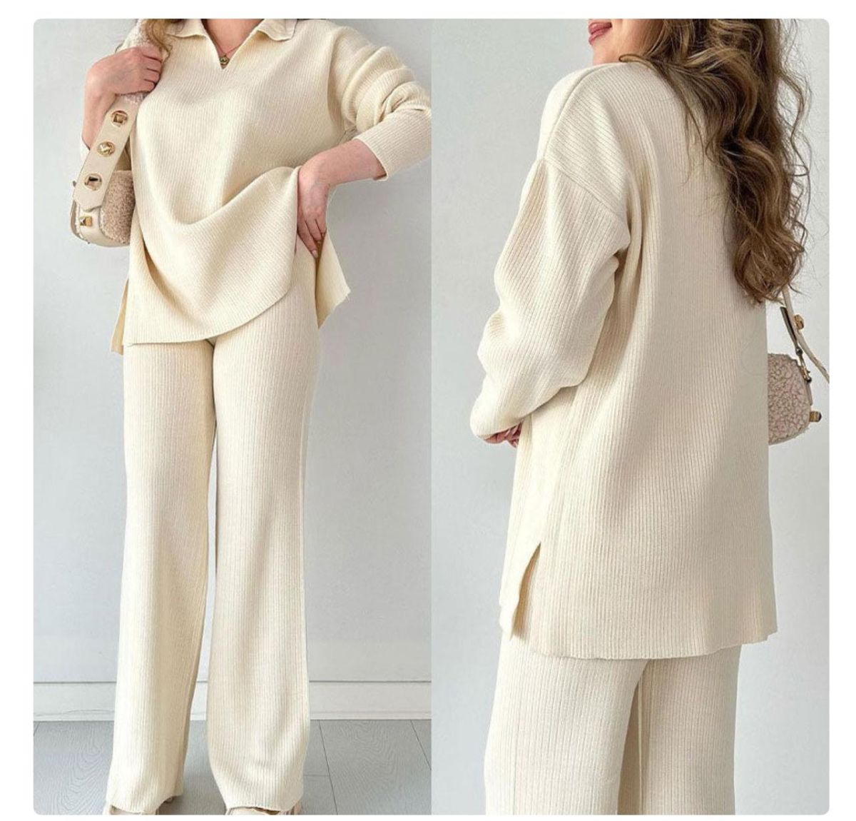 Compleu en gross 2 piese pantaloni si bluza tricot