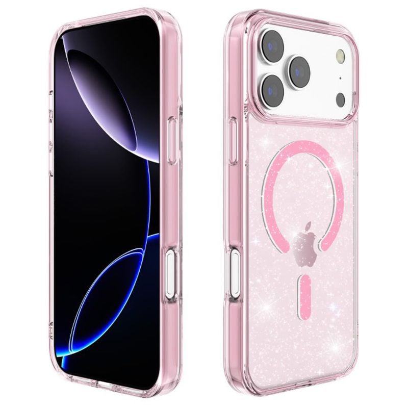 Husa Glitter MagSafe cu Sclipici integrat pentru iPhone 17 Pro, Protectie antisoc, Roz Engros
