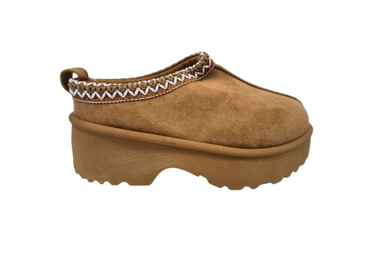 Pantof Dama Casual , Tip Sabot Iarna, Material tip Suede, Detalii Decorative Cusute, Interior Captusit, Engross, Marimi 36-41, 8buc/bax camel