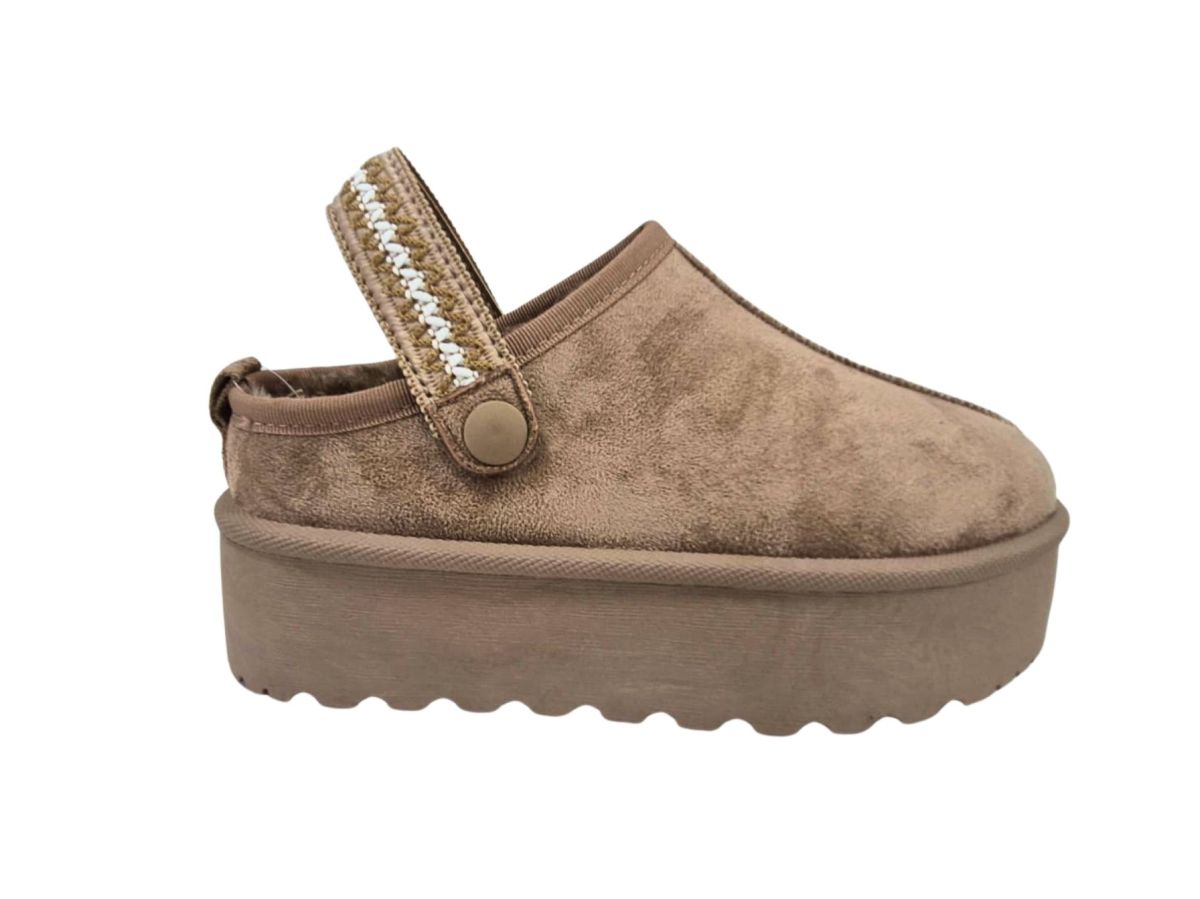 Papuci Dama Imbalniti, UGG tip Sabot, Material tip Suede, Talpa Inalta, Bareta Mobila cu Imprimeu Cusut, Engross, Marimi 36-41, 8buc/serie bej