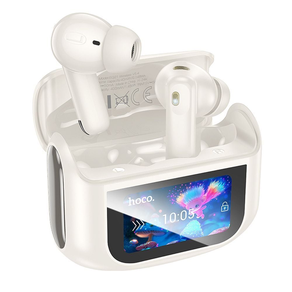 Casti Wireless Hoco EQ21, Bluetooth, Ecran Tactil, Tws, Anc + Enc,In ear, Cloudy White Engros
