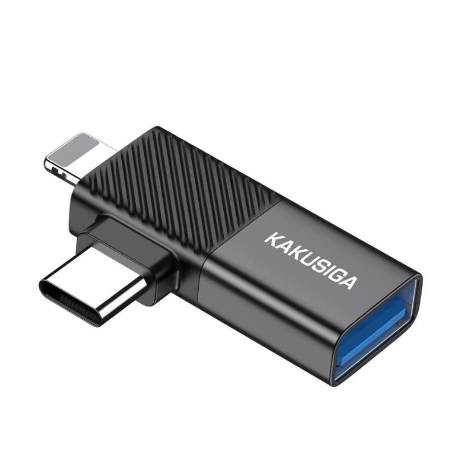 Adaptor OTG 2-în-1, KSC-1410, Conector USB-C și Lightning la USB-A, Negru Engros