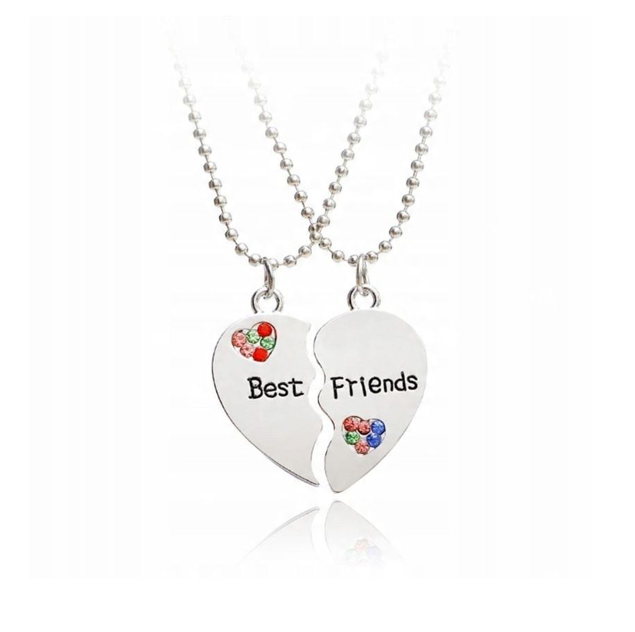 Bijuterii Best Friends, Pandantiv Inima, Curcubeu Pietricele, 2 Coliere, Argintiu Engros