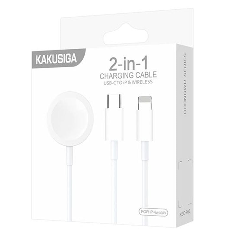 Incarcator KSC-966, Wireless + Lightning, Compatibil Apple Watch, Lungime 1M, Silicon alb Engros