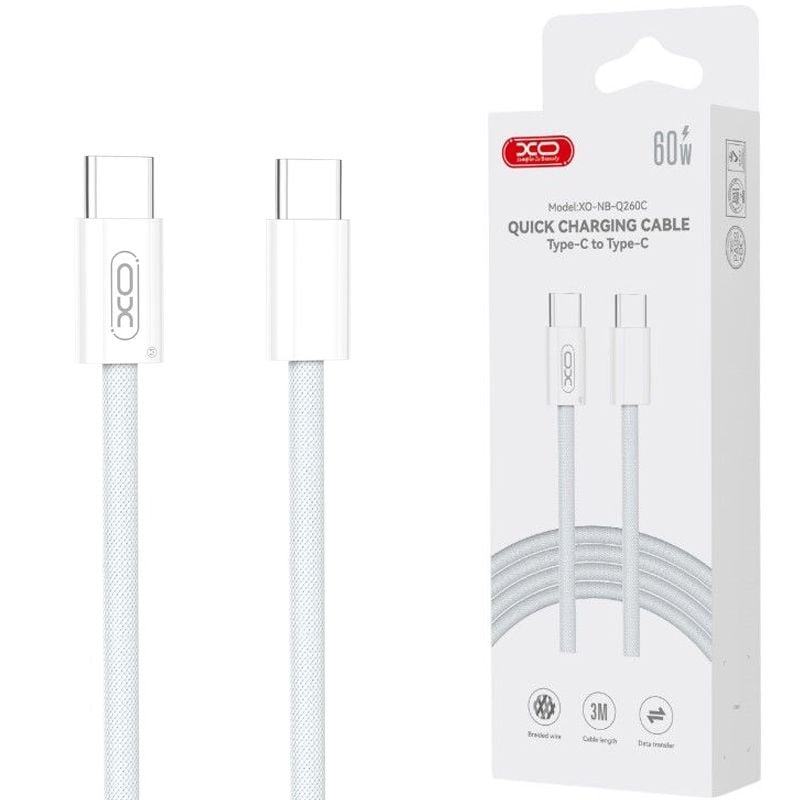 Cablu XO-Q260C, Type-C la Type-C, 3M, pentru iPhone 15/16 si Android, Transfer date, Incarcare rapida 60W, Alb Engros