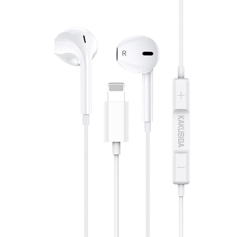 Căști cu Cablu Lightning, KSC-846, Compatibile iPhone, Microfon si Control volum, Alb Engros