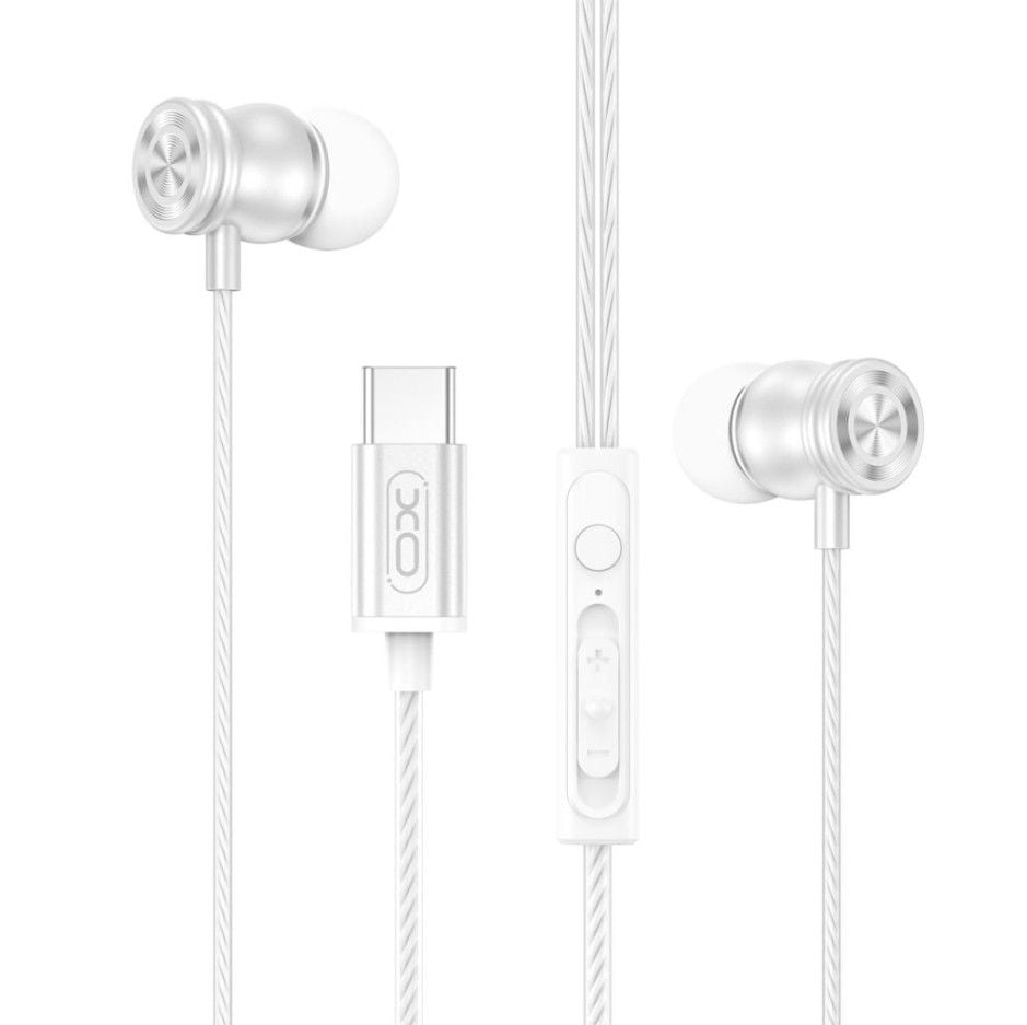 Casti cu Fir Type-C XO-EP80, Compatibile iPhone 15/16/17 si Android, Cablu 1.2M, Microfon, Alb Engros