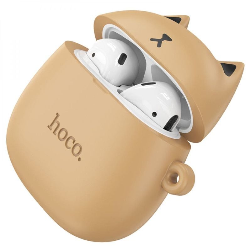 Casti Wireless cu Husa pisica, Hoco EW45, BT5.3, Autonomie 10 Ore, Crem Engros
