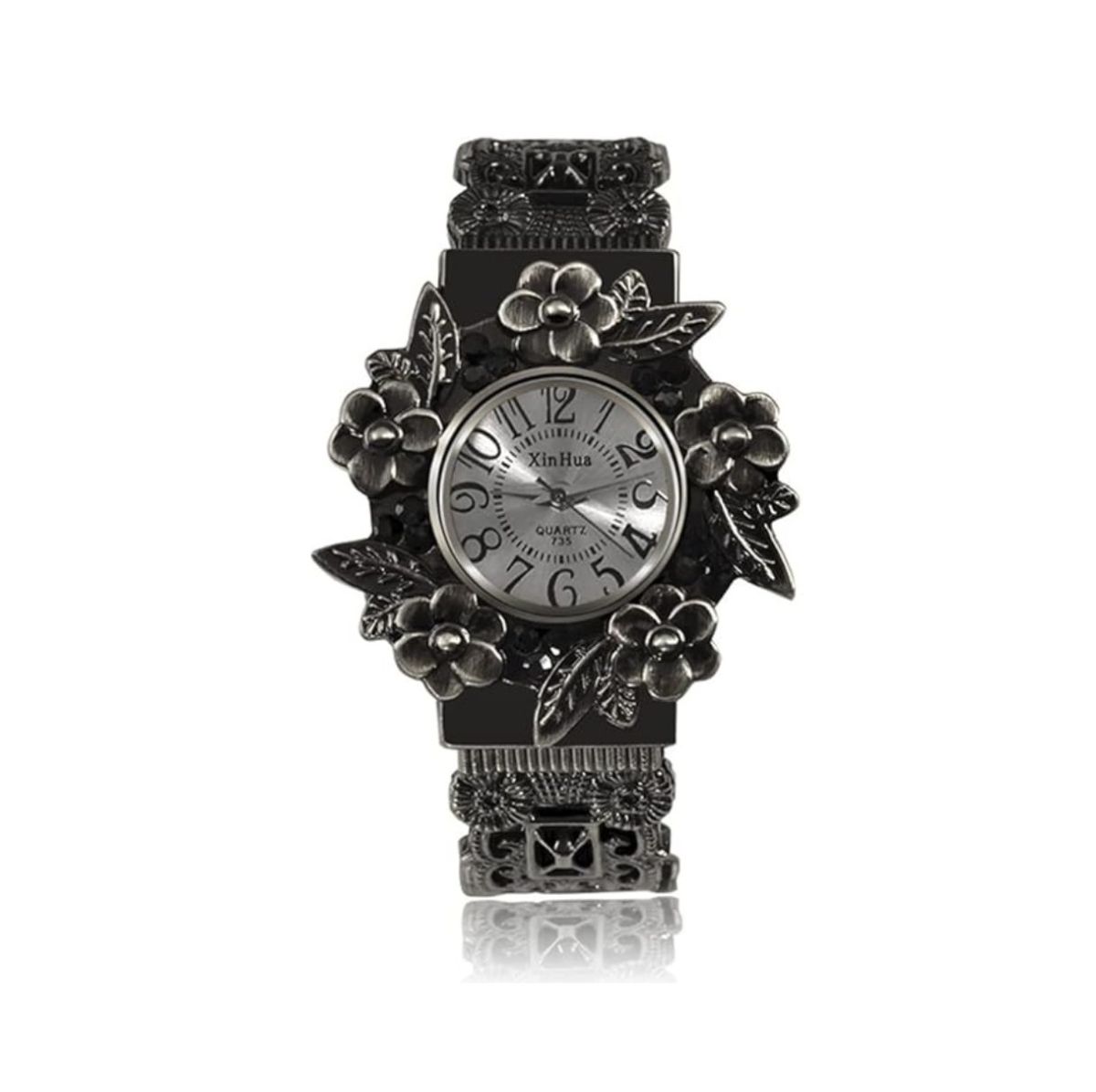 Ceas de Damă Vintage, Model Floral, Cadran Rotund, Stil Boho Chic, Negru Engros