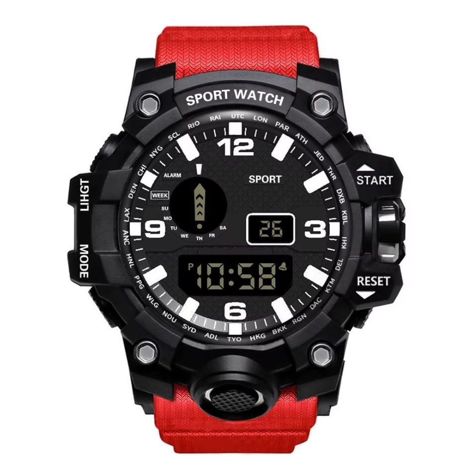 Ceas Digital pentru Barbati, Stil Sportiv si Fashion, Functii Multiple, Curea Flexibila, Rosu Engros