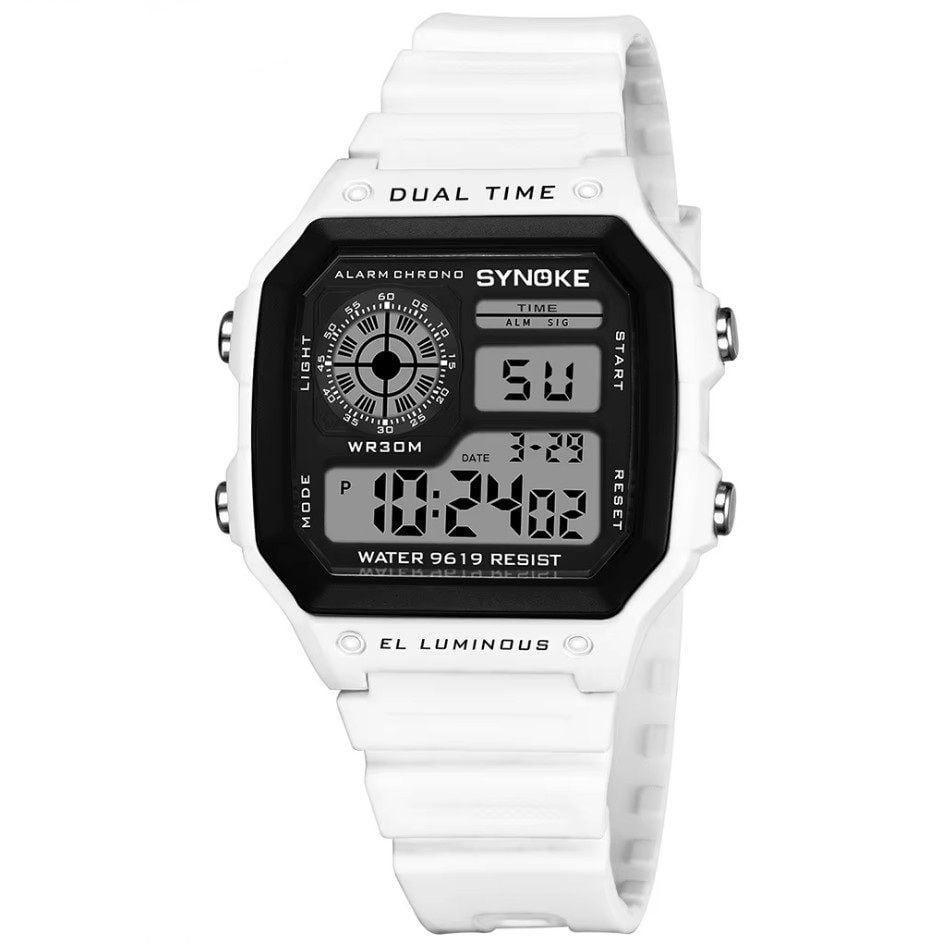 Ceas Electronic pentru Activitati Sportive, Digital, Rezistent Apa, Curea Flexibila, Alb Engros